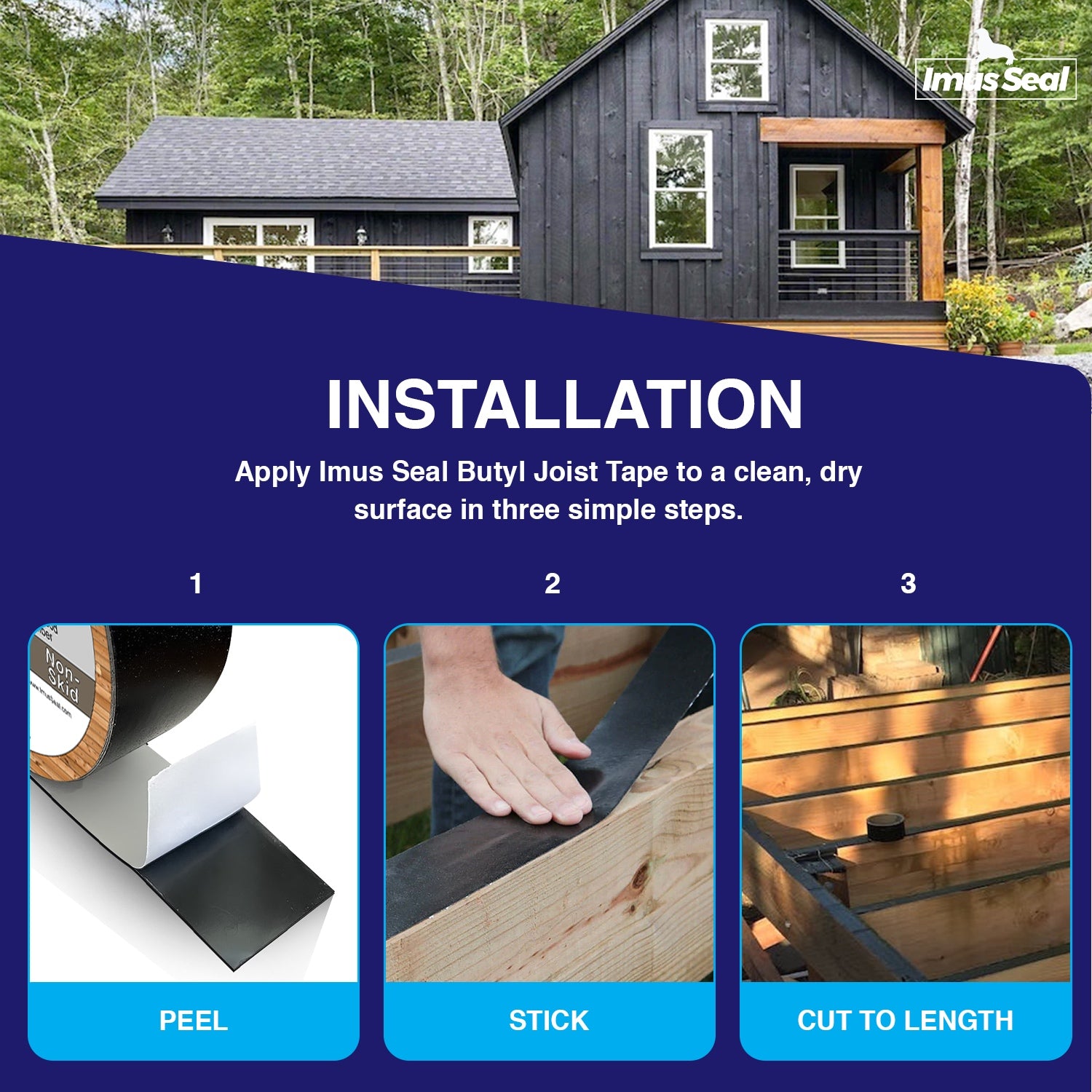 Imus Seal Butyl Joist Tape Non-Skid Installation Infographic