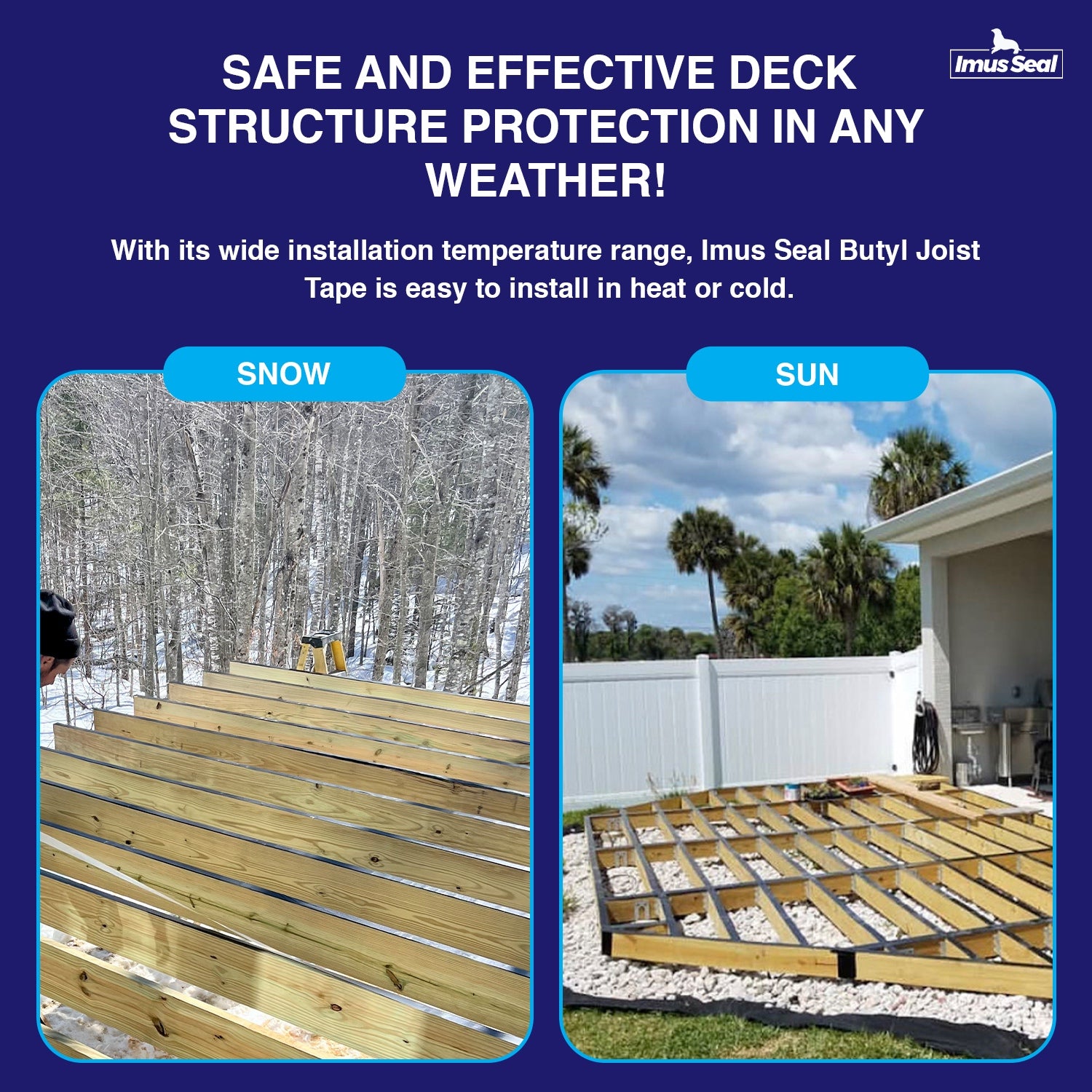 Imus Seal Butyl Joist Tape Non-Skid Temperature Range Infographic