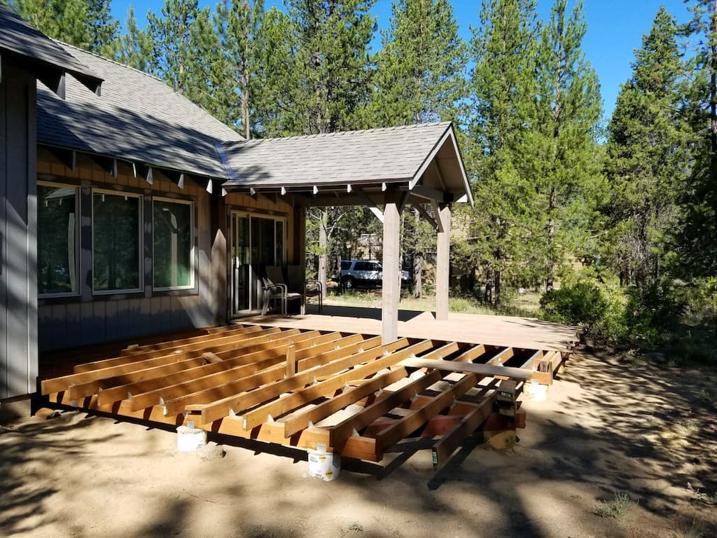 Pressure-treated wood deck framing