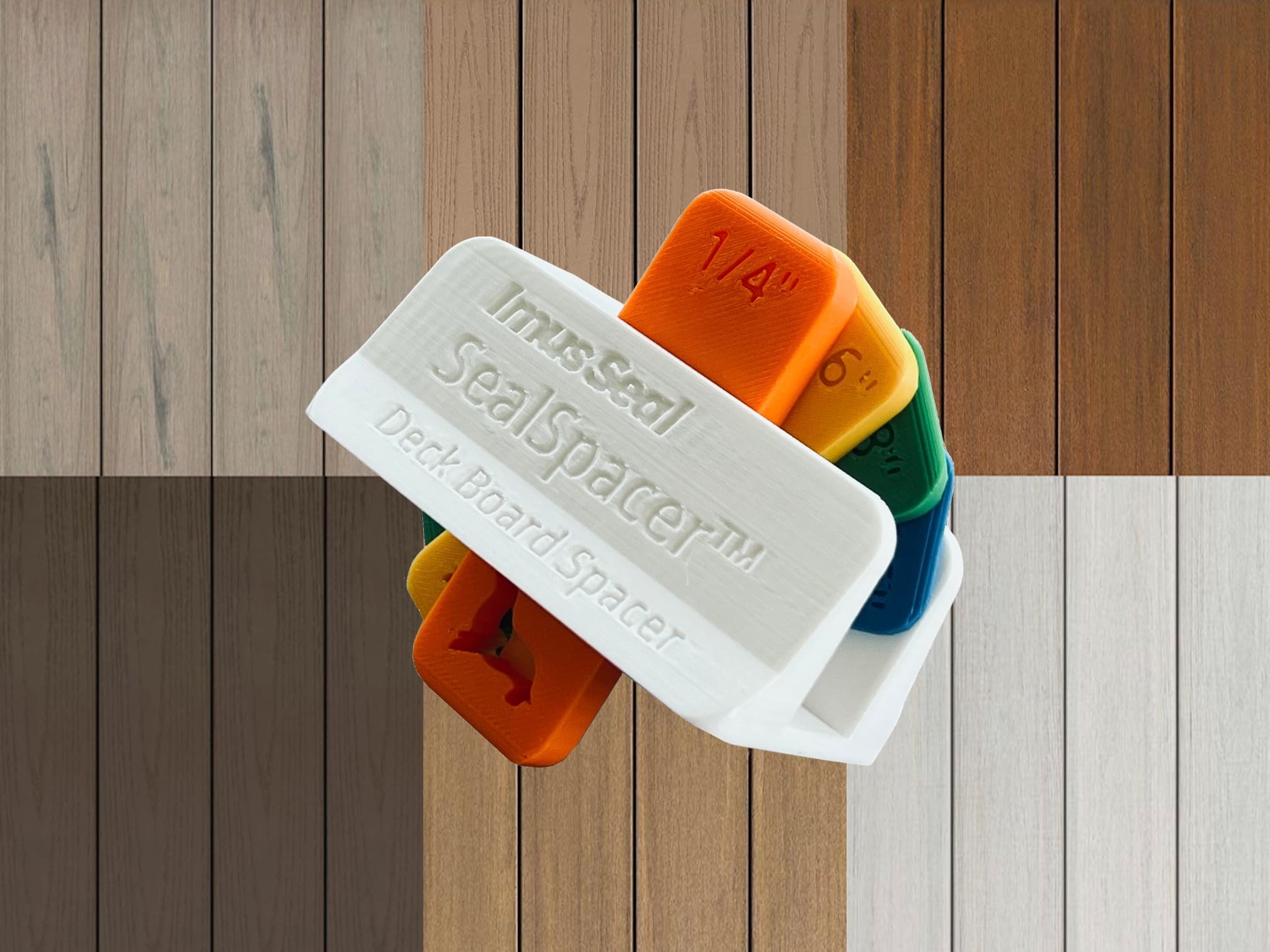Imus Seal SealSpacer Deck Board Spacer with four color-coded spacer sizes