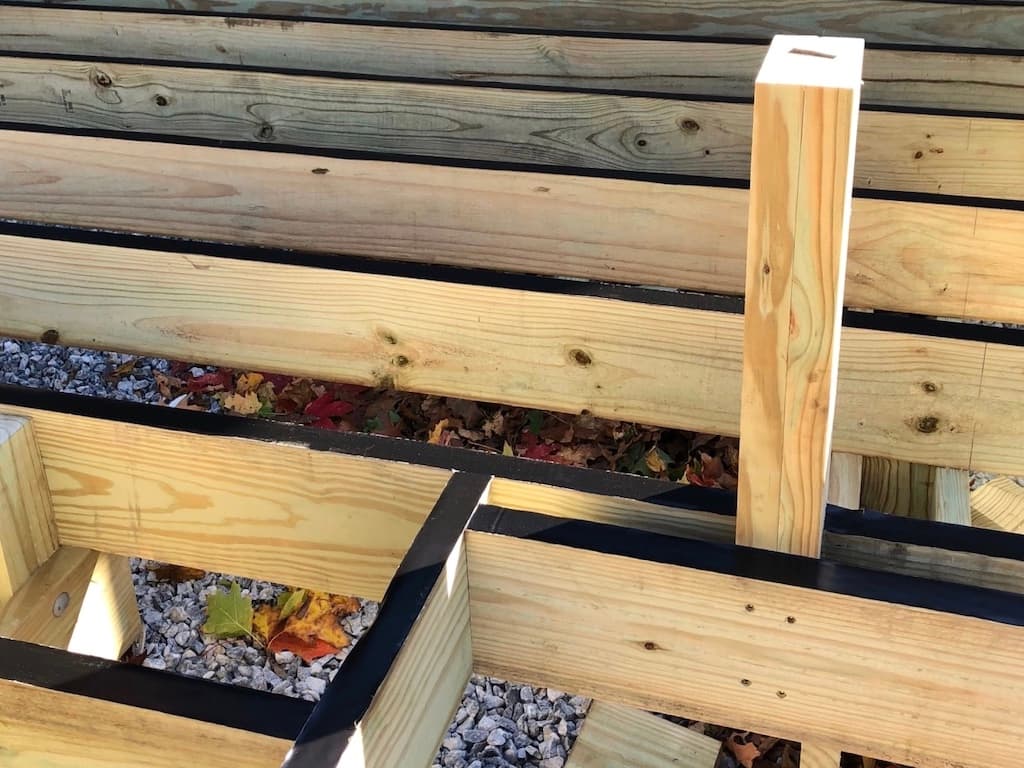 Deck framing with Imus Seal Butyl Joist Tape installed