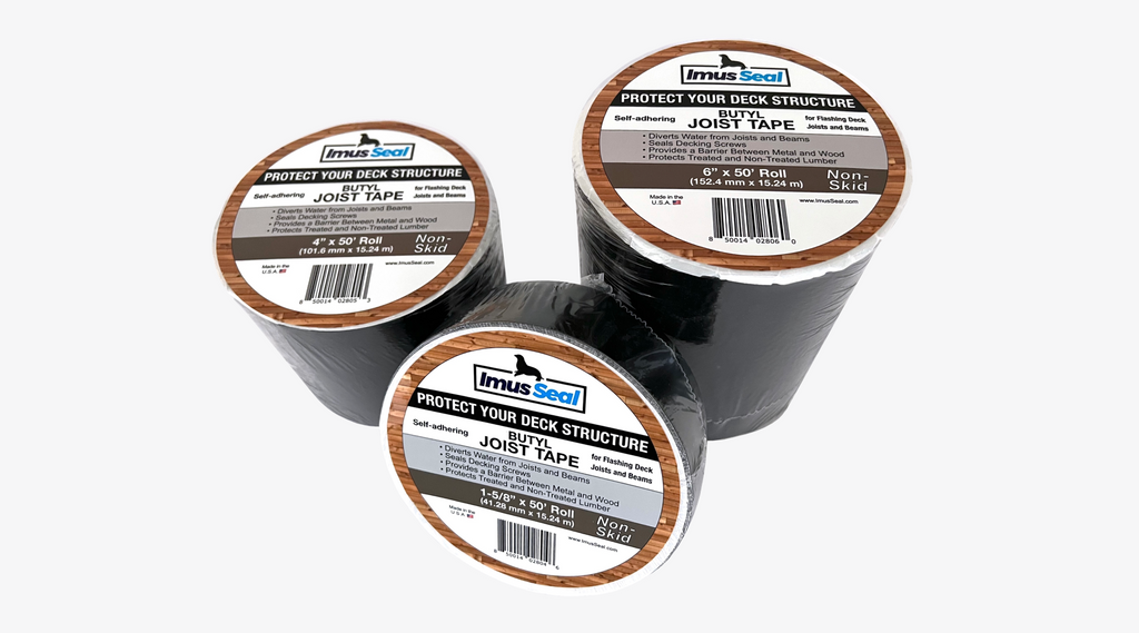 Non-Skid Imus Seal Butyl Joist Tape for flashing deck joists and beams in 1-5/8", 4", and 6" sizes