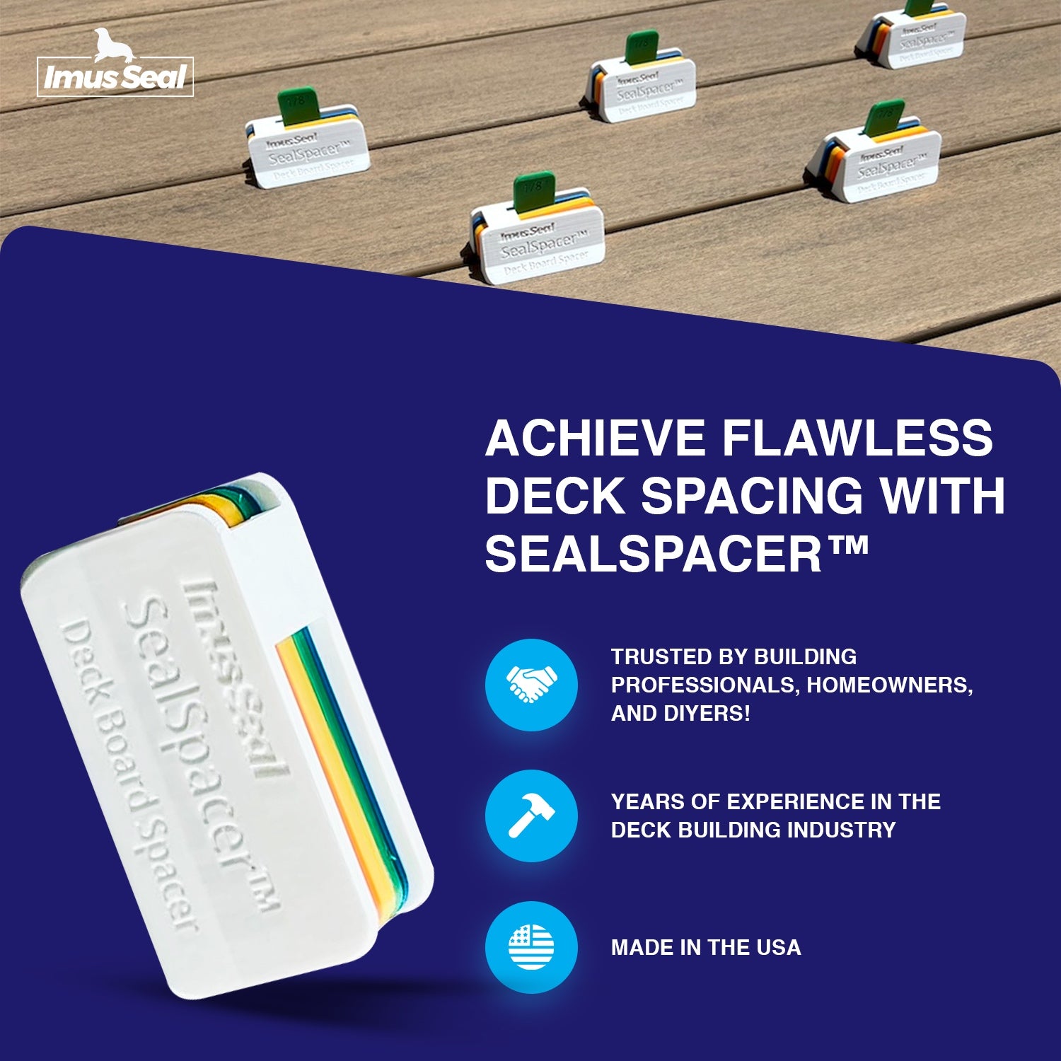 Imus Seal SealSpacer Deck Board Spacer Achieve Flawless Deck Spacing Infographic