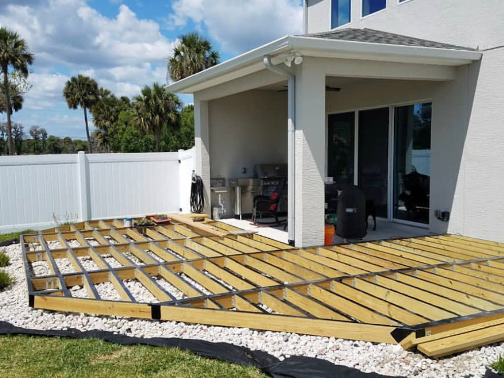 Deck construction with Imus Seal Butyl Joist Tape on the deck substructure